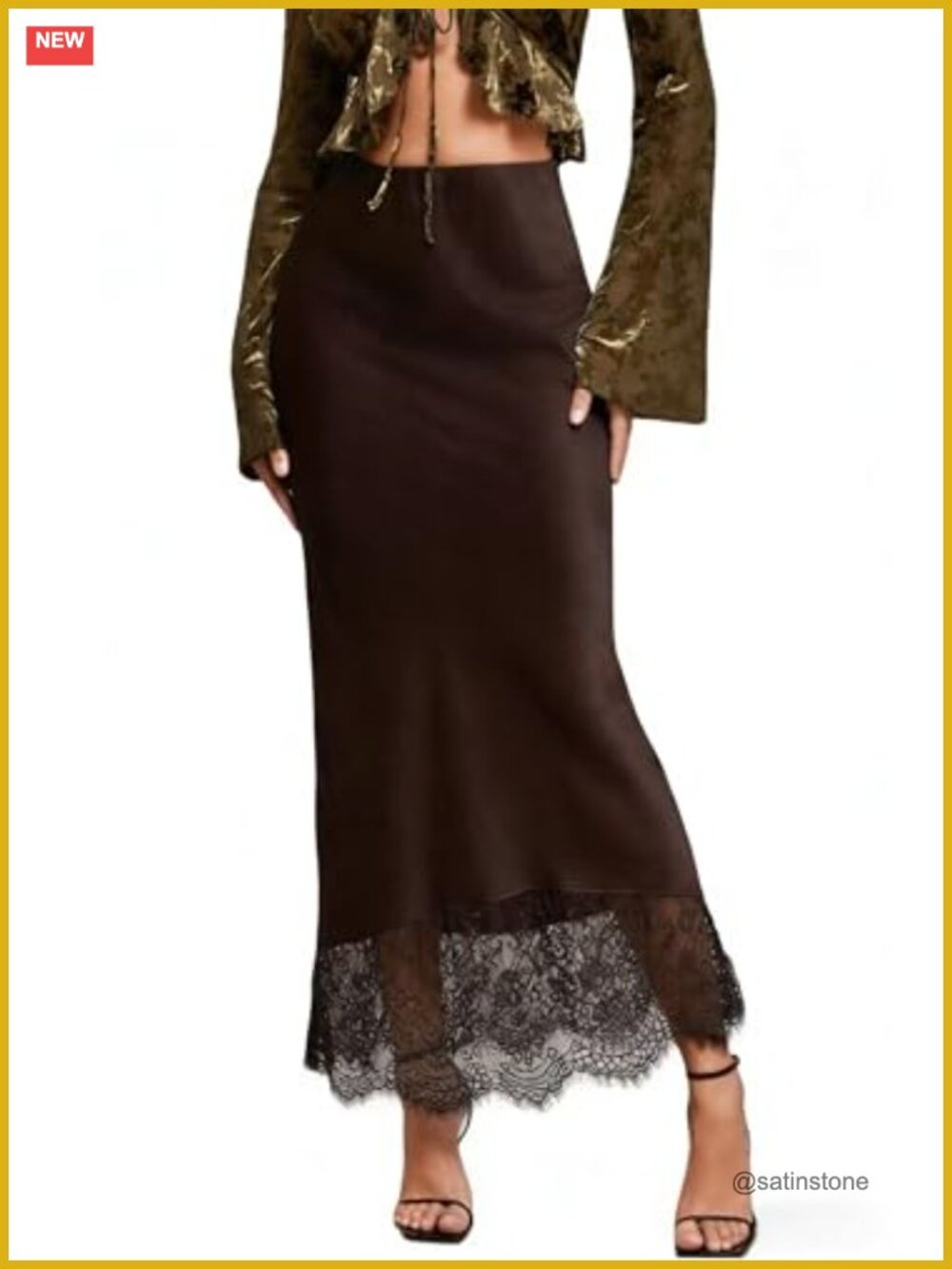 High-Waisted Lace Trim Mermaid Maxi Skirt Satin Fairycore Evening Skirt
